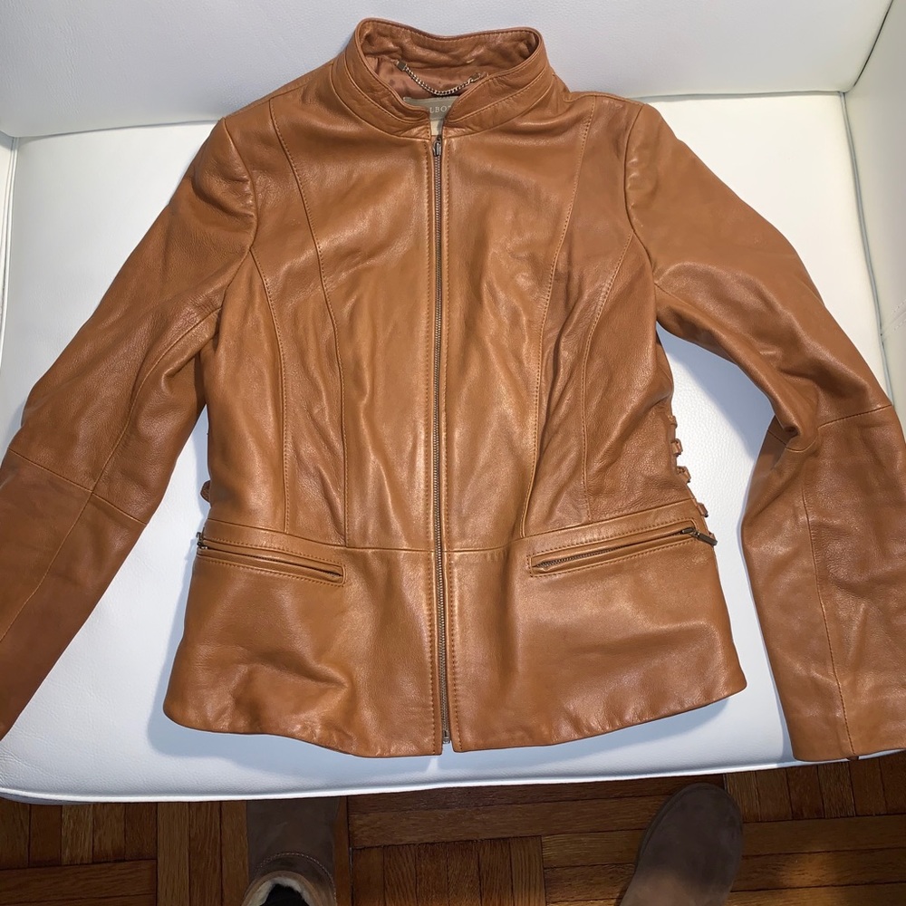 TALBOTS 100% LEATHER BROWN TAN JACKET SIZE 2